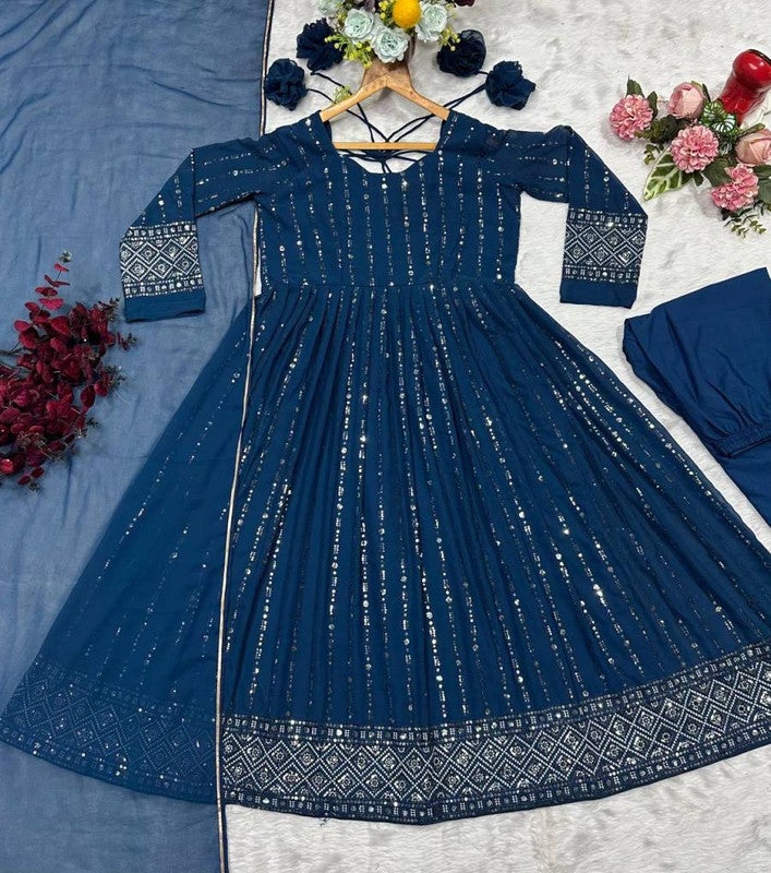 Malishka Export Teal Anarkali Kurta Pant Set for Women - Image 1